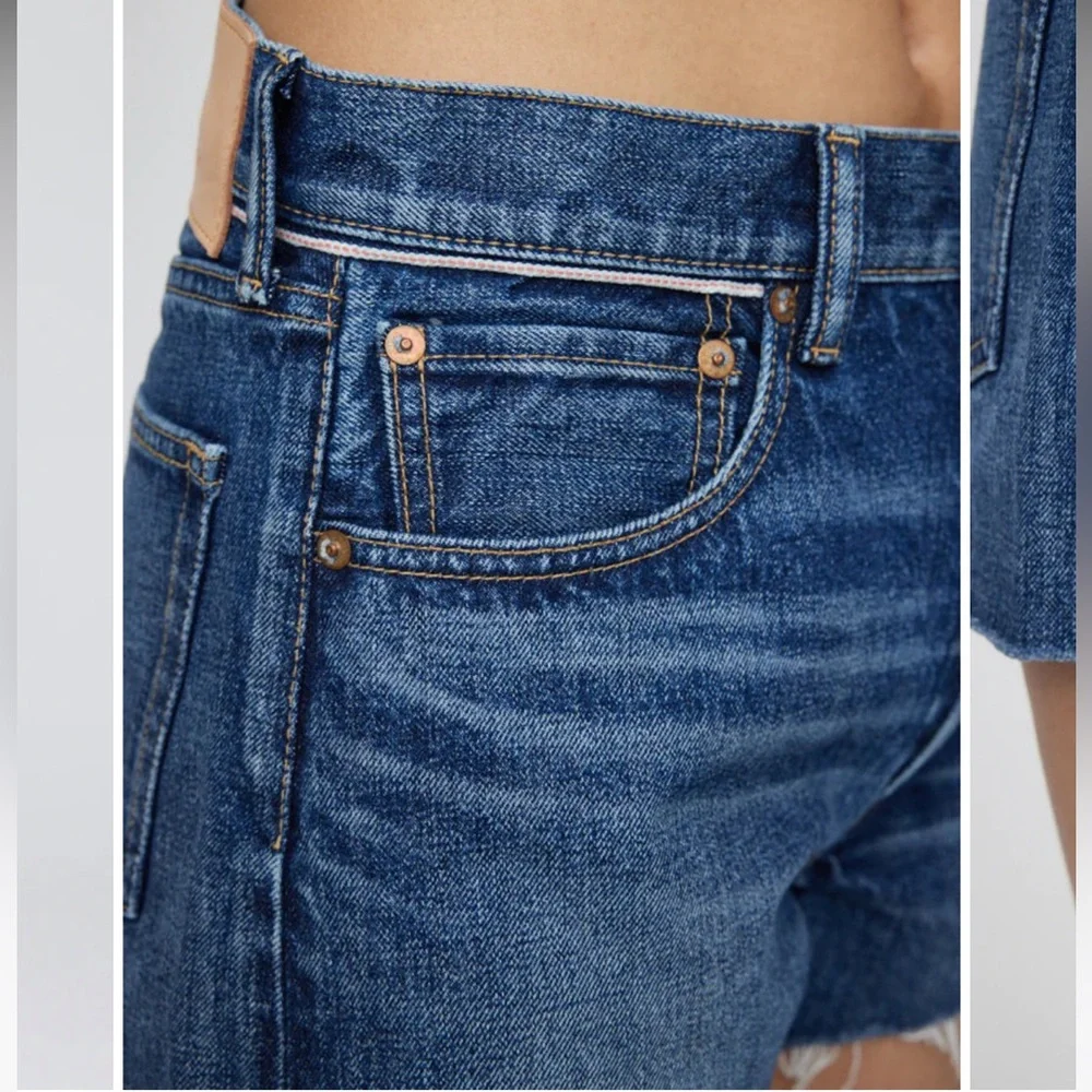 Moussy Vintage Dark Blue Wilson 100% Cotton Denim Frayed Hem Shorts NWT Size 30 - Picture 6 of 13